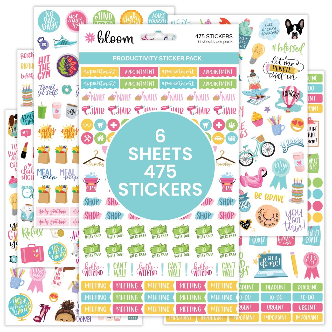 bloom daily planners Sticker Sheets, Productivity Stickers&#x2122; V2